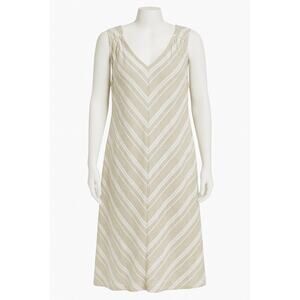 LIZ CLAIBORNE LINEN CHEVRON SLEEVELESS MIDI DRESS SIZE XXL KHAKI WHITE AND GOLD